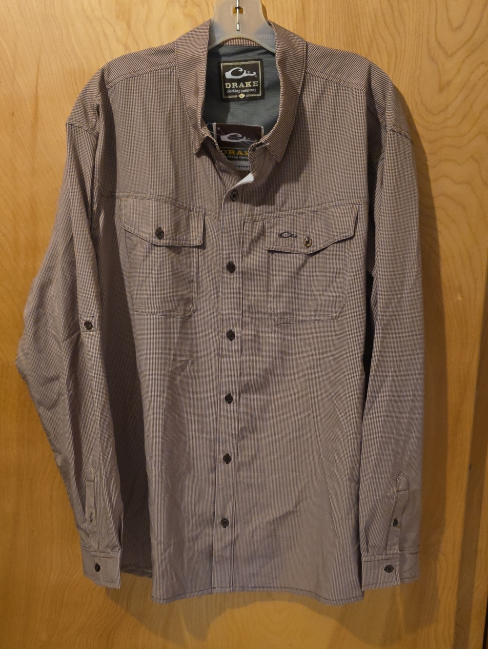 Drake Men's Lightweight Traveler's Shirt in Brown And White Check-Large NWT